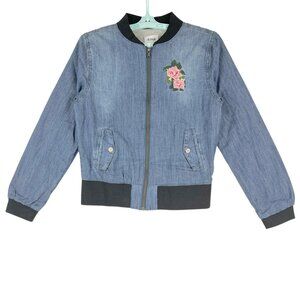 Hudson Youth's Lightweight Denim Chambray Jacket, Rose Embroidery Junior Size XS